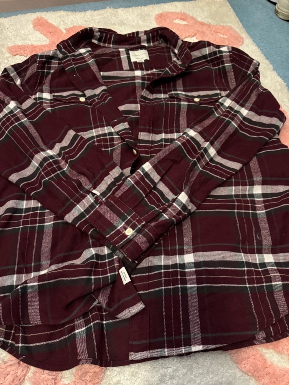 American Eagle Outfitters Burgundy Plaid Button-Up Shirt